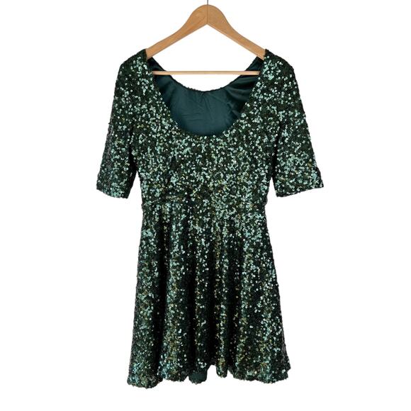French Connection : Ozlem Green Sequin Short Skater Dress A-Line : 6 - Picture 5 of 11
